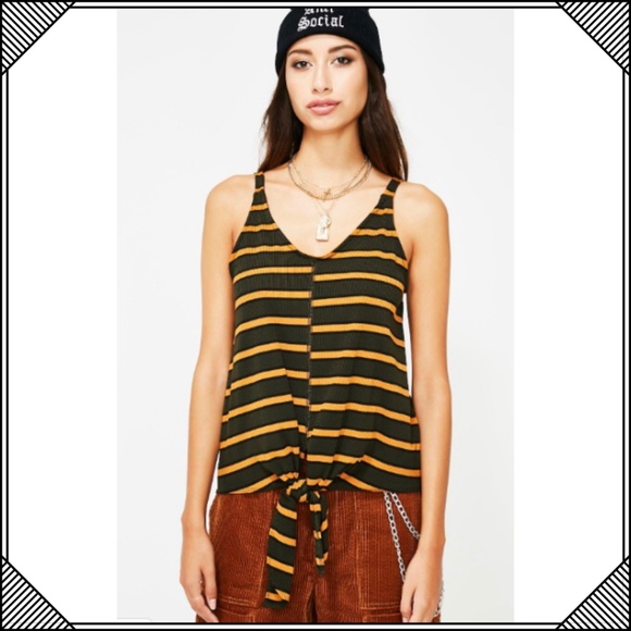* Striped Front Tie Tank Top Shirt * Sleeveless - Picture 5 of 8